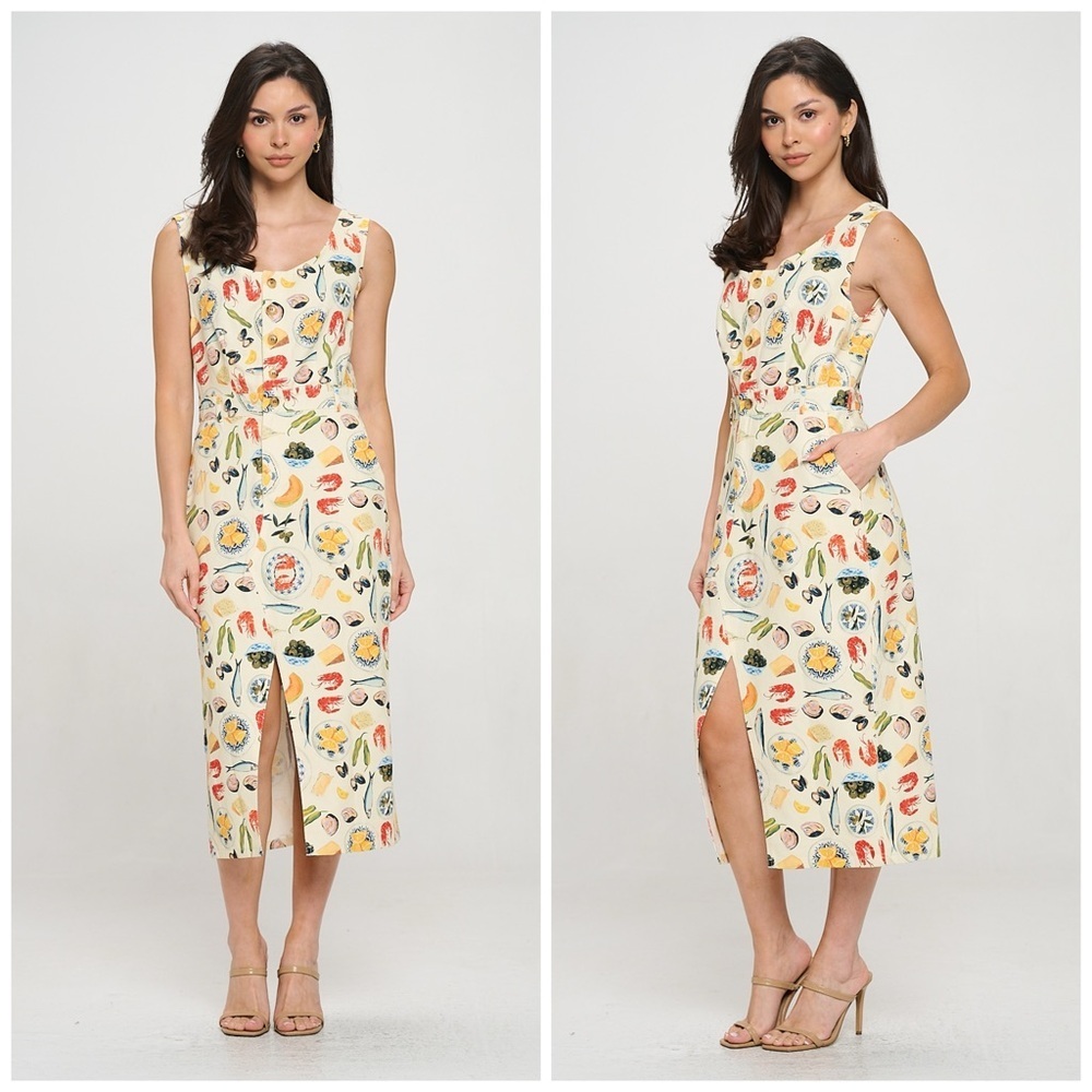 SM WARDROBE MEDITERRANEAN DELIGHTS PRINT MIDI DRESS​​